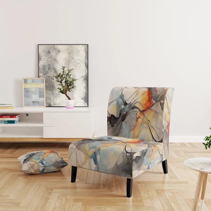 Designart  Marble Serenity Colorful Gray Watercolor Waves I  Upholstered Abstract Shapes Accent Chair and Modern Arm Chair