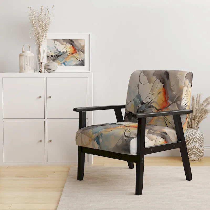 Designart  Marble Serenity Colorful Gray Watercolor Waves I  Upholstered Abstract Shapes Accent Chair and Modern Arm Chair