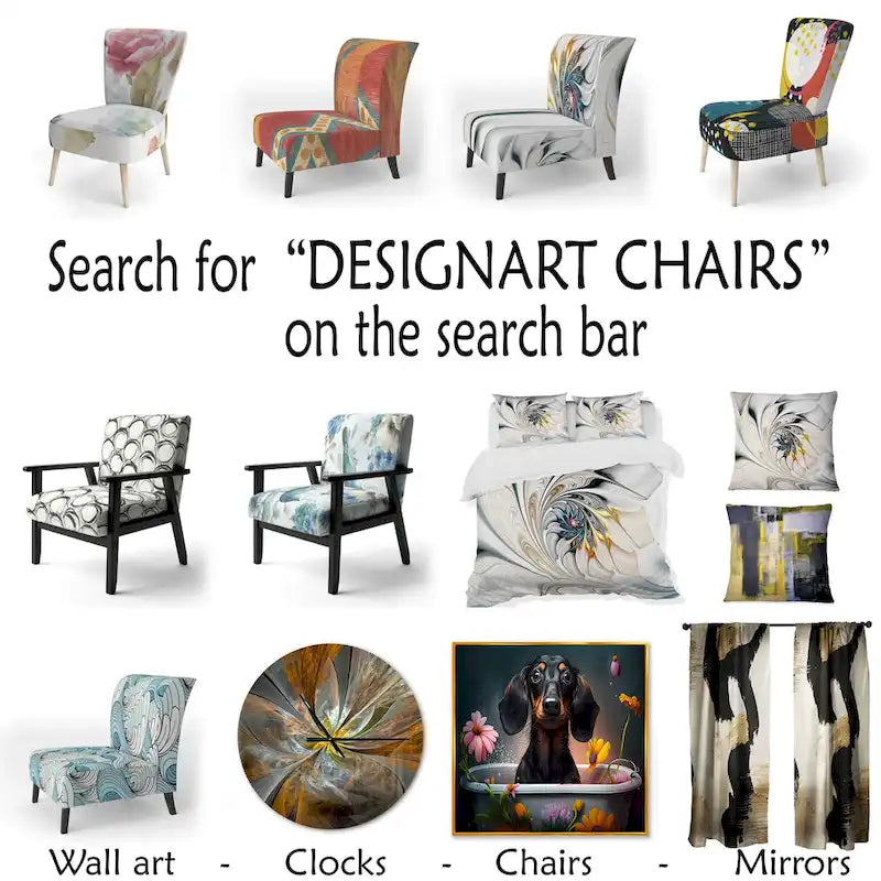 Designart  Marble Serenity Colorful Gray Watercolor Waves I  Upholstered Abstract Shapes Accent Chair and Modern Arm Chair