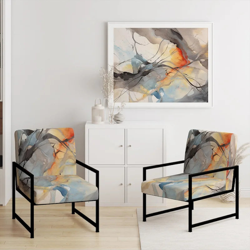 Designart  Marble Serenity Colorful Gray Watercolor Waves I  Upholstered Abstract Shapes Accent Chair and Modern Arm Chair