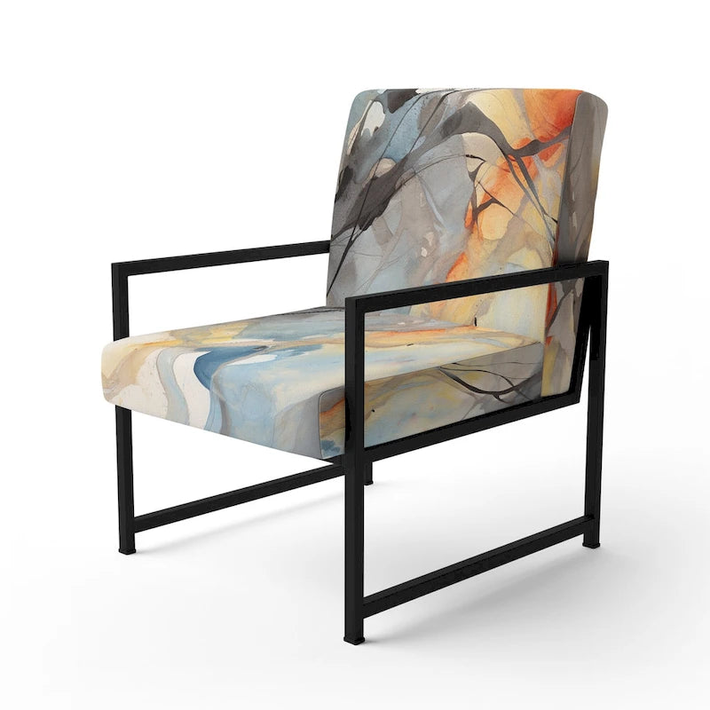 Designart  Marble Serenity Colorful Gray Watercolor Waves I  Upholstered Abstract Shapes Accent Chair and Modern Arm Chair