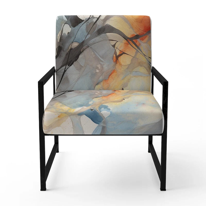 Designart  Marble Serenity Colorful Gray Watercolor Waves I  Upholstered Abstract Shapes Accent Chair and Modern Arm Chair