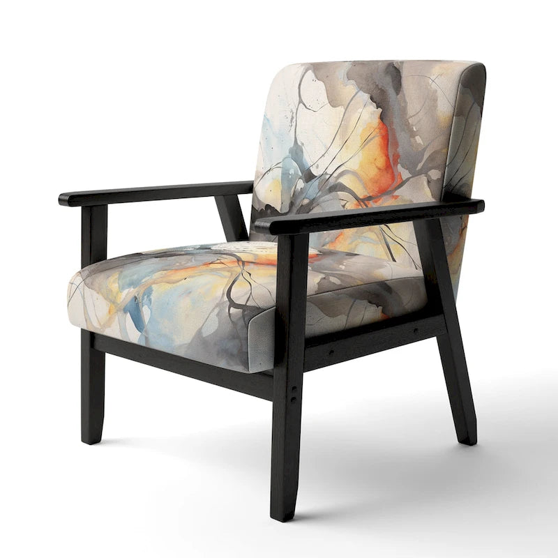 Designart  Marble Serenity Colorful Gray Watercolor Waves I  Upholstered Abstract Shapes Accent Chair and Modern Arm Chair