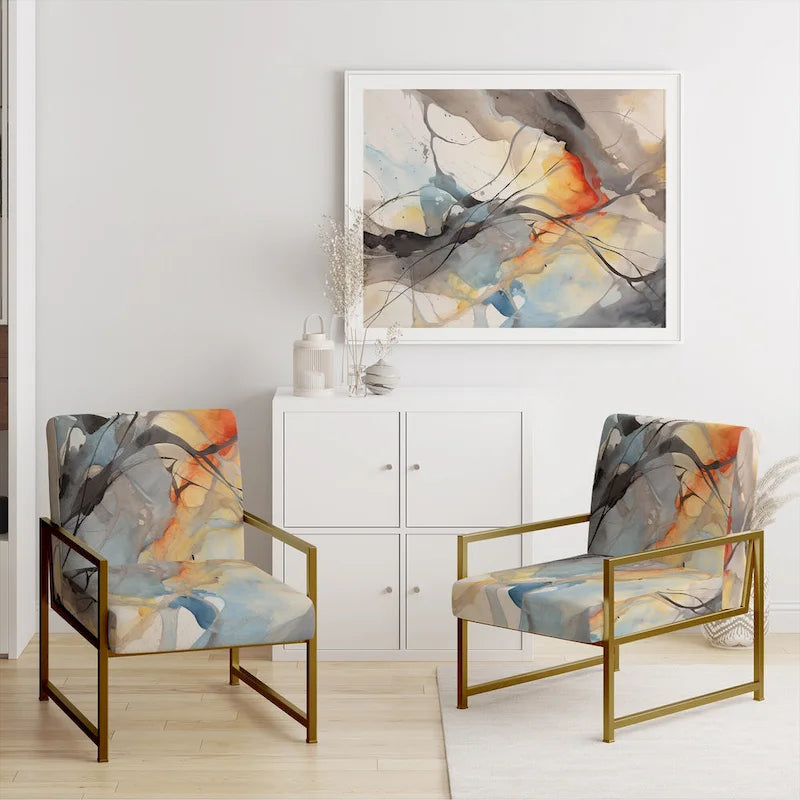 Designart  Marble Serenity Colorful Gray Watercolor Waves I  Upholstered Abstract Shapes Accent Chair and Modern Arm Chair