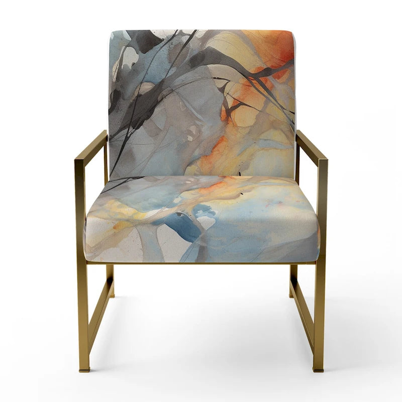 Designart  Marble Serenity Colorful Gray Watercolor Waves I  Upholstered Abstract Shapes Accent Chair and Modern Arm Chair