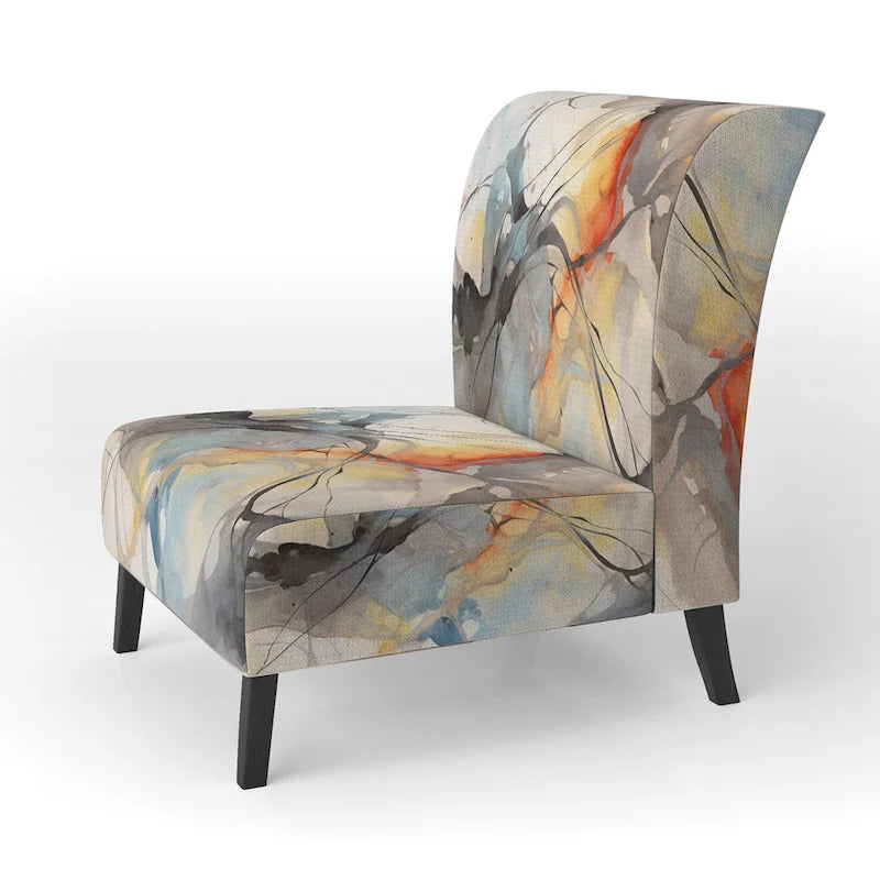 Designart  Marble Serenity Colorful Gray Watercolor Waves I  Upholstered Abstract Shapes Accent Chair and Modern Arm Chair