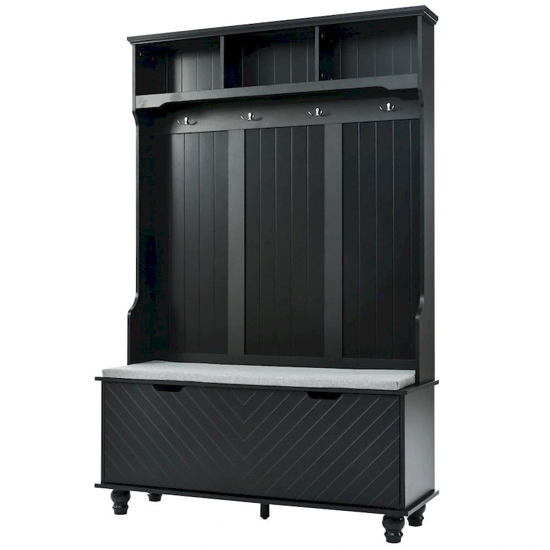 47.2 Entryway Bench with Coat Rack, Cushion and 4 Sturdy Hooks for Hallway, Entryway, Living Room