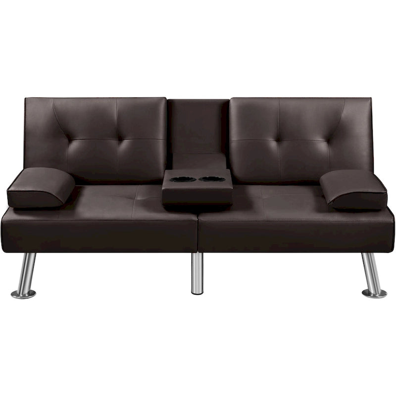 Yaheetech Faux Leather Convertible Futon Sofa Bed 3-In-1 Adjustable Futon Couch