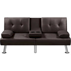Yaheetech Faux Leather Convertible Futon Sofa Bed 3-In-1 Adjustable Futon Couch