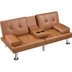 Yaheetech Faux Leather Convertible Futon Sofa Bed 3-In-1 Adjustable Futon Couch