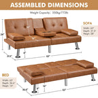 Yaheetech Faux Leather Convertible Futon Sofa Bed 3-In-1 Adjustable Futon Couch