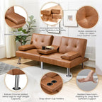 Yaheetech Faux Leather Convertible Futon Sofa Bed 3-In-1 Adjustable Futon Couch