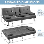 Yaheetech Faux Leather Convertible Futon Sofa Bed 3-In-1 Adjustable Futon Couch
