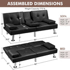 Yaheetech Faux Leather Convertible Futon Sofa Bed 3-In-1 Adjustable Futon Couch