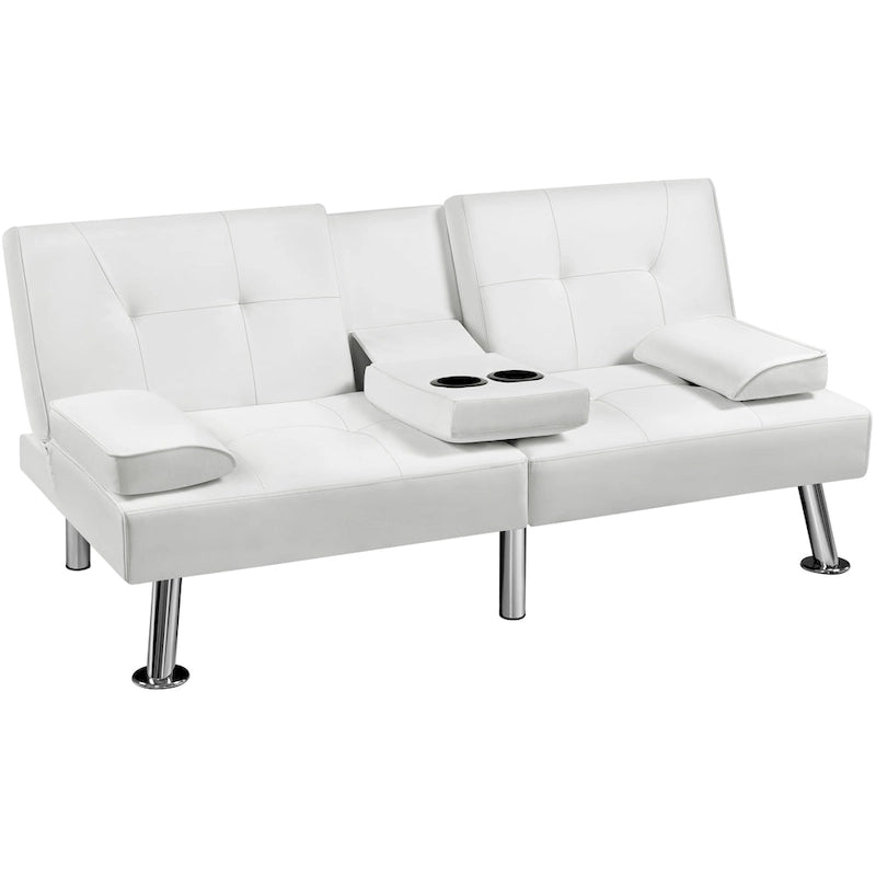 Yaheetech Faux Leather Convertible Futon Sofa Bed 3-In-1 Adjustable Futon Couch