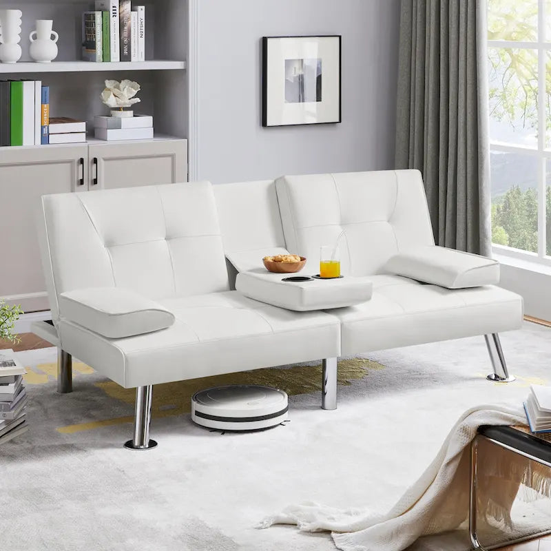 Yaheetech Faux Leather Convertible Futon Sofa Bed 3-In-1 Adjustable Futon Couch