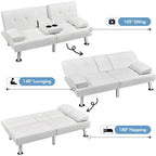 Yaheetech Faux Leather Convertible Futon Sofa Bed 3-In-1 Adjustable Futon Couch