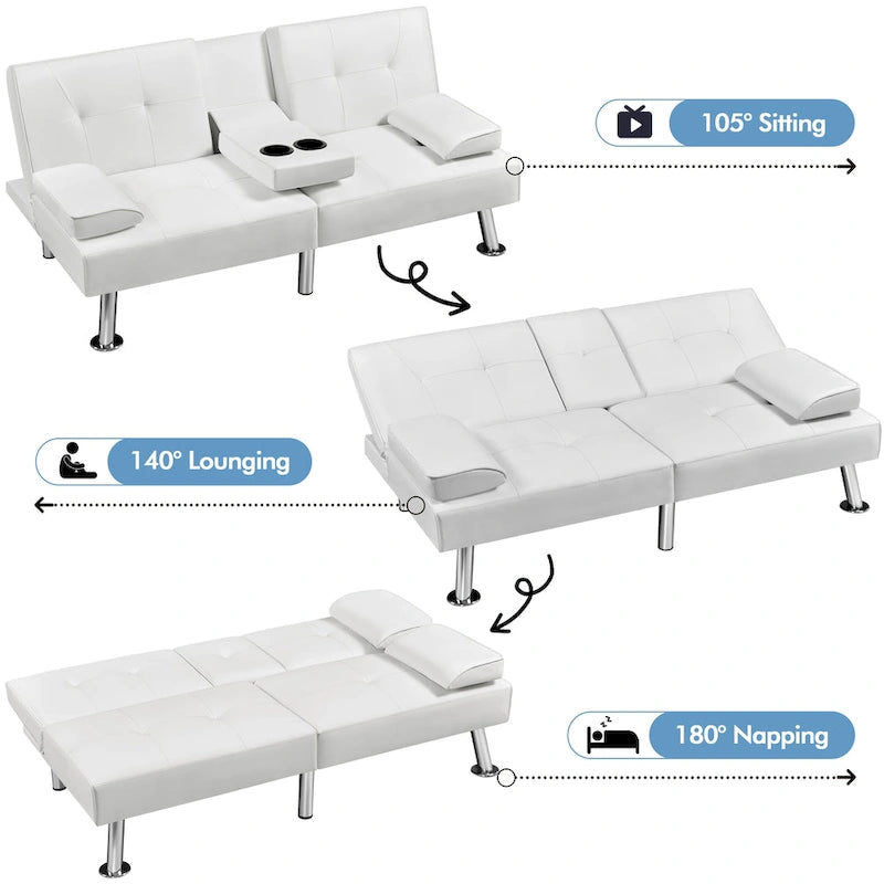 Yaheetech Faux Leather Convertible Futon Sofa Bed 3-In-1 Adjustable Futon Couch