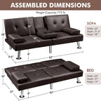 Yaheetech Faux Leather Convertible Futon Sofa Bed 3-In-1 Adjustable Futon Couch