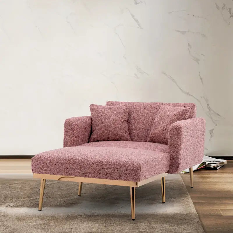 62 L Chaise Lounge Indoor, Modern Teddy Fabric Sleeper Chair Bed for Living Room, Convertible Lounge Chair with Iron Legs