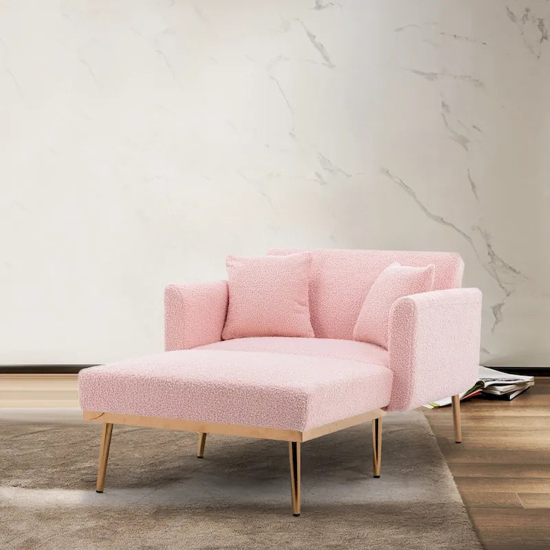 62 L Chaise Lounge Indoor, Modern Teddy Fabric Sleeper Chair Bed for Living Room, Convertible Lounge Chair with Iron Legs