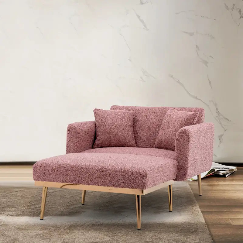 62 L Chaise Lounge Indoor, Modern Teddy Fabric Sleeper Chair Bed for Living Room, Convertible Lounge Chair with Iron Legs