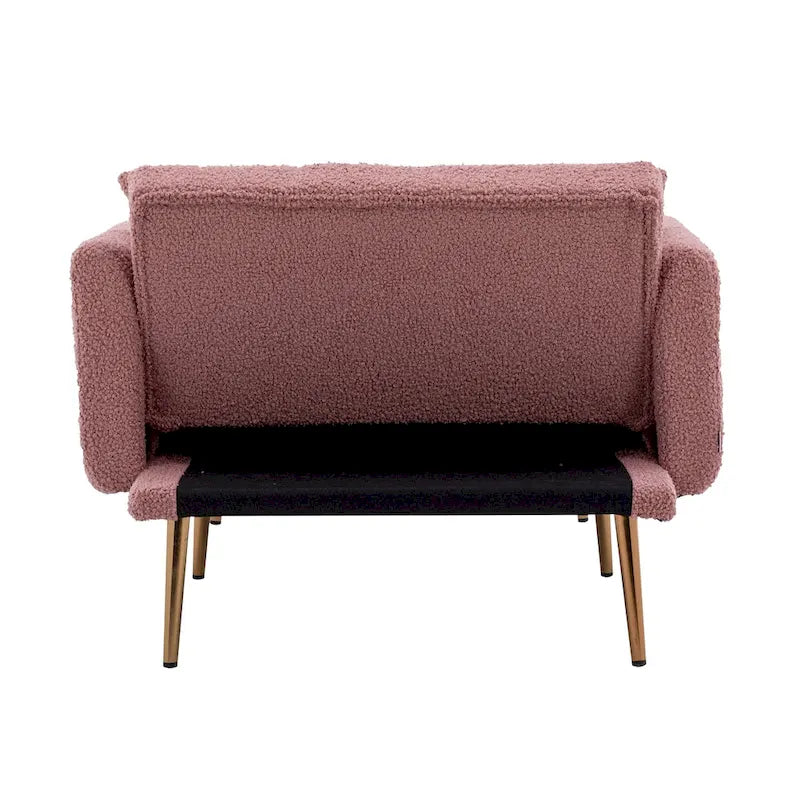 62 L Chaise Lounge Indoor, Modern Teddy Fabric Sleeper Chair Bed for Living Room, Convertible Lounge Chair with Iron Legs