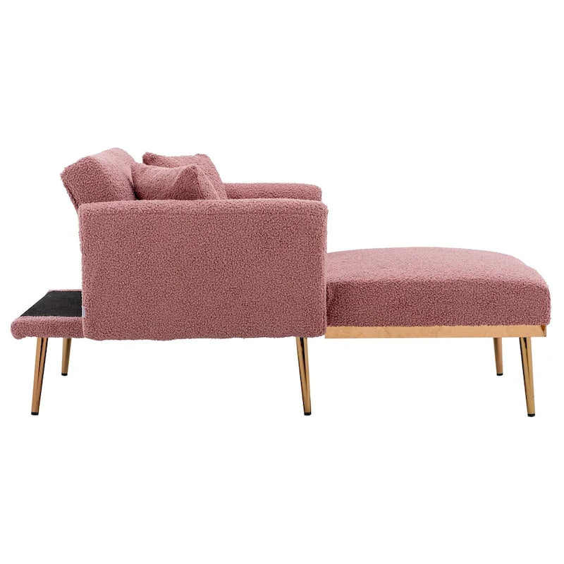 62 L Chaise Lounge Indoor, Modern Teddy Fabric Sleeper Chair Bed for Living Room, Convertible Lounge Chair with Iron Legs