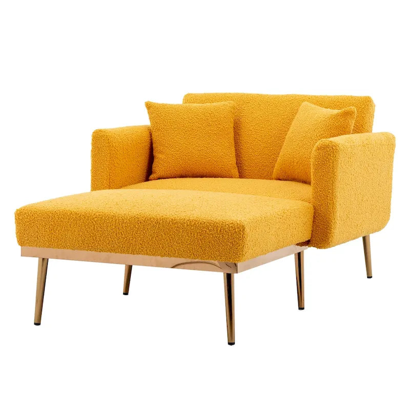 62 L Chaise Lounge Indoor, Modern Teddy Fabric Sleeper Chair Bed for Living Room, Convertible Lounge Chair with Iron Legs