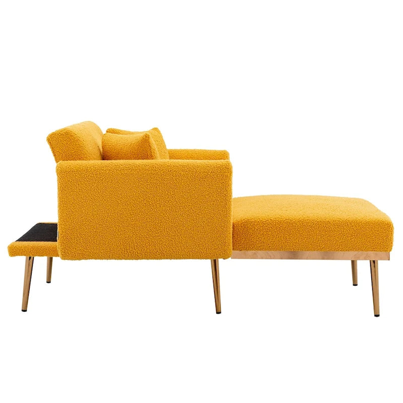 62 L Chaise Lounge Indoor, Modern Teddy Fabric Sleeper Chair Bed for Living Room, Convertible Lounge Chair with Iron Legs