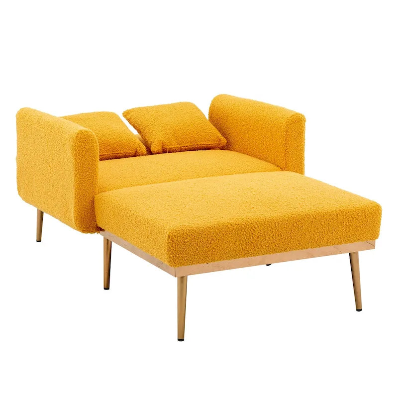 62 L Chaise Lounge Indoor, Modern Teddy Fabric Sleeper Chair Bed for Living Room, Convertible Lounge Chair with Iron Legs
