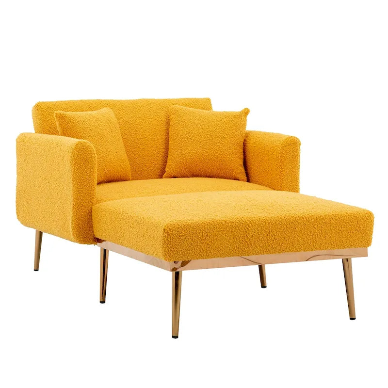 62 L Chaise Lounge Indoor, Modern Teddy Fabric Sleeper Chair Bed for Living Room, Convertible Lounge Chair with Iron Legs