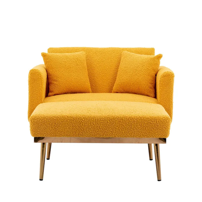 62 L Chaise Lounge Indoor, Modern Teddy Fabric Sleeper Chair Bed for Living Room, Convertible Lounge Chair with Iron Legs