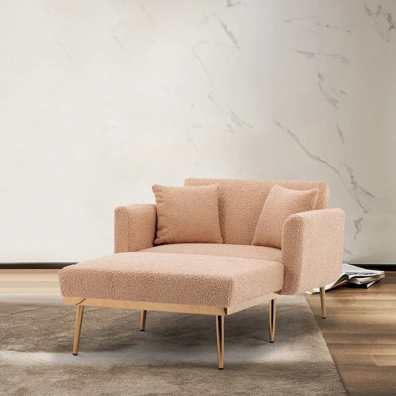 62 L Chaise Lounge Indoor, Modern Teddy Fabric Sleeper Chair Bed for Living Room, Convertible Lounge Chair with Iron Legs