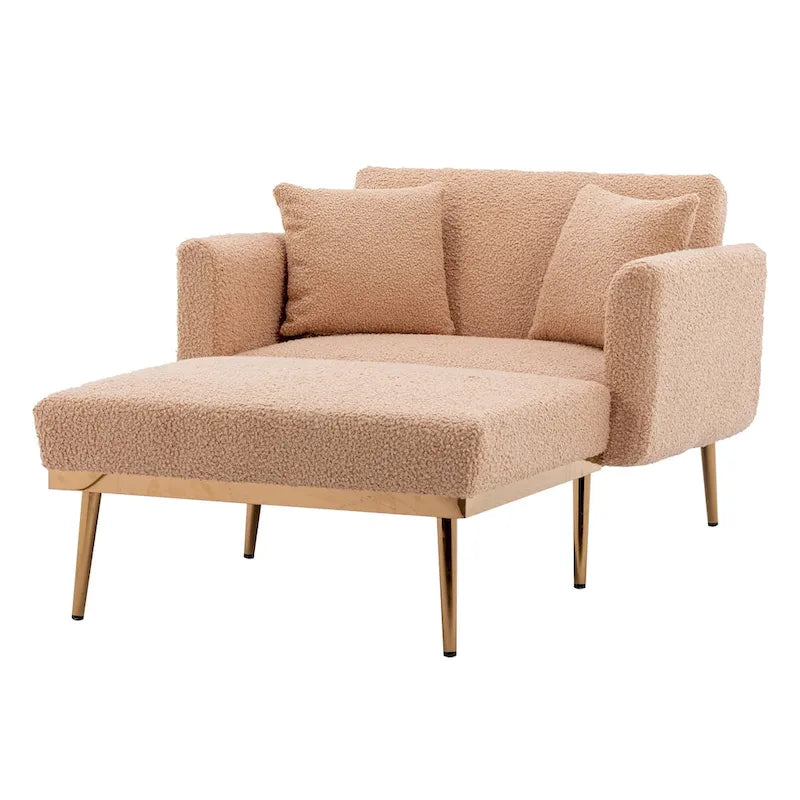 62 L Chaise Lounge Indoor, Modern Teddy Fabric Sleeper Chair Bed for Living Room, Convertible Lounge Chair with Iron Legs