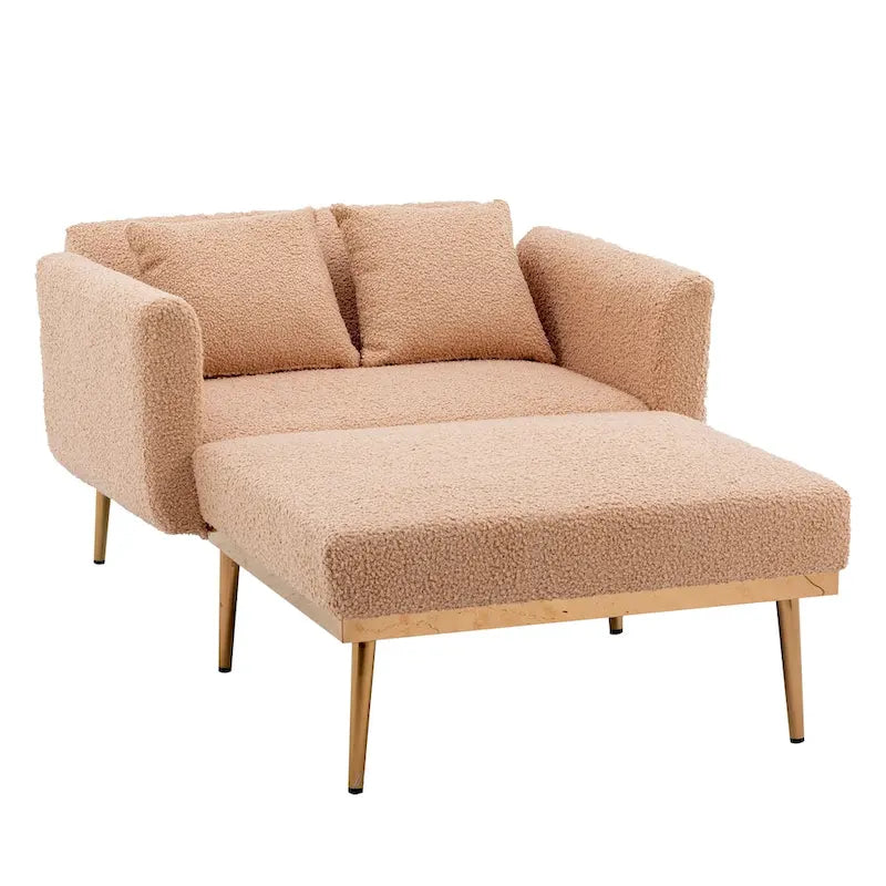 62 L Chaise Lounge Indoor, Modern Teddy Fabric Sleeper Chair Bed for Living Room, Convertible Lounge Chair with Iron Legs