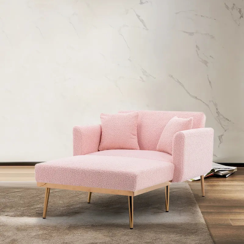 62 L Chaise Lounge Indoor, Modern Teddy Fabric Sleeper Chair Bed for Living Room, Convertible Lounge Chair with Iron Legs