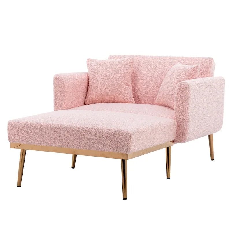 62 L Chaise Lounge Indoor, Modern Teddy Fabric Sleeper Chair Bed for Living Room, Convertible Lounge Chair with Iron Legs