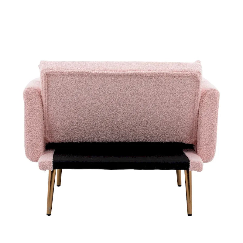 62 L Chaise Lounge Indoor, Modern Teddy Fabric Sleeper Chair Bed for Living Room, Convertible Lounge Chair with Iron Legs