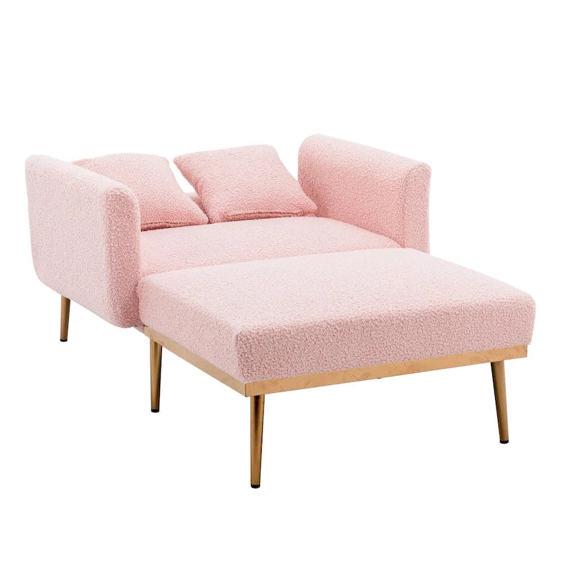 62 L Chaise Lounge Indoor, Modern Teddy Fabric Sleeper Chair Bed for Living Room, Convertible Lounge Chair with Iron Legs