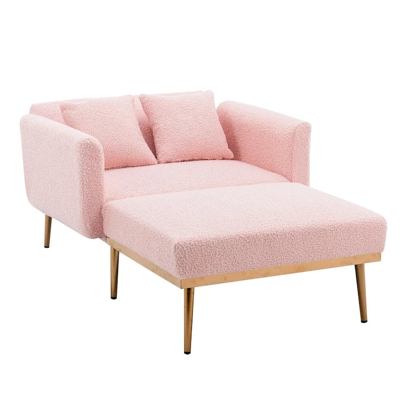 62 L Chaise Lounge Indoor, Modern Teddy Fabric Sleeper Chair Bed for Living Room, Convertible Lounge Chair with Iron Legs