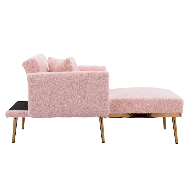 62 L Chaise Lounge Indoor, Modern Teddy Fabric Sleeper Chair Bed for Living Room, Convertible Lounge Chair with Iron Legs