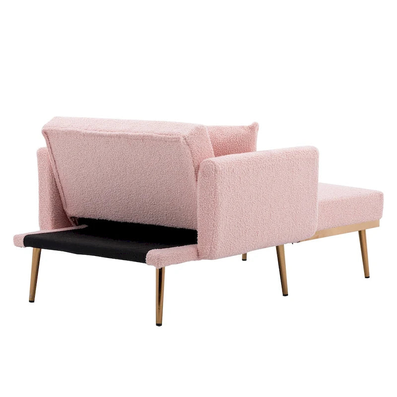 62 L Chaise Lounge Indoor, Modern Teddy Fabric Sleeper Chair Bed for Living Room, Convertible Lounge Chair with Iron Legs