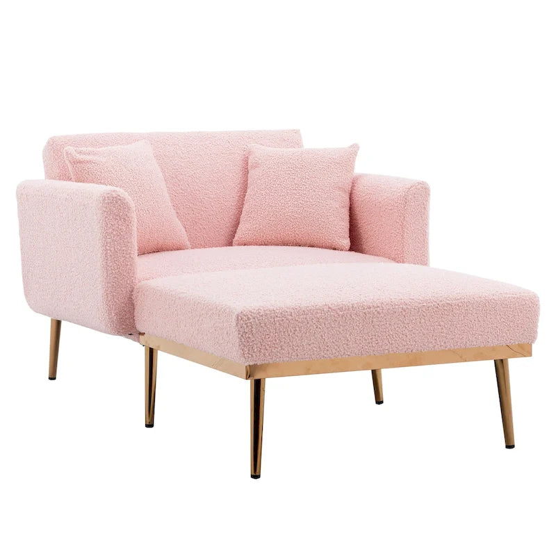 62 L Chaise Lounge Indoor, Modern Teddy Fabric Sleeper Chair Bed for Living Room, Convertible Lounge Chair with Iron Legs
