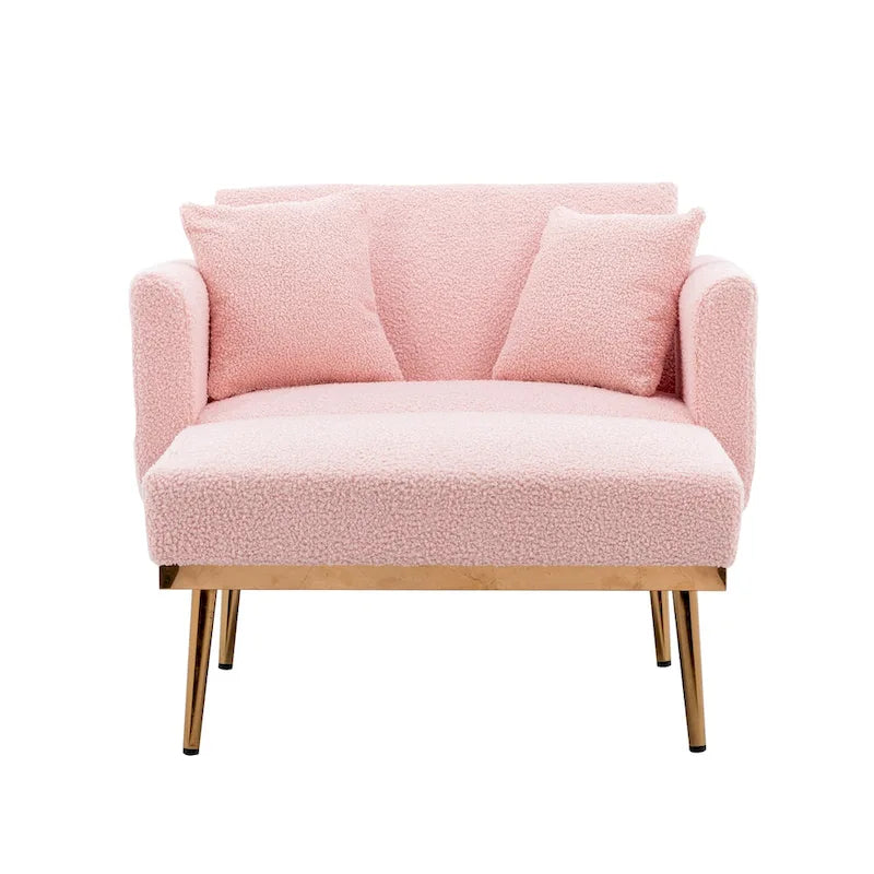 62 L Chaise Lounge Indoor, Modern Teddy Fabric Sleeper Chair Bed for Living Room, Convertible Lounge Chair with Iron Legs