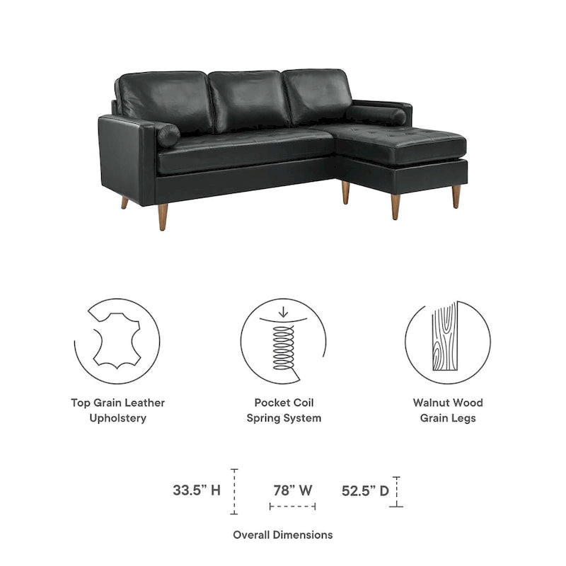 Valour 78  Leather Apartment Sectional Sofa