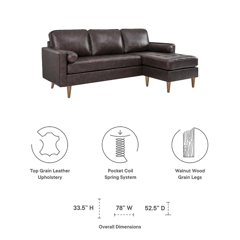 Valour 78  Leather Apartment Sectional Sofa