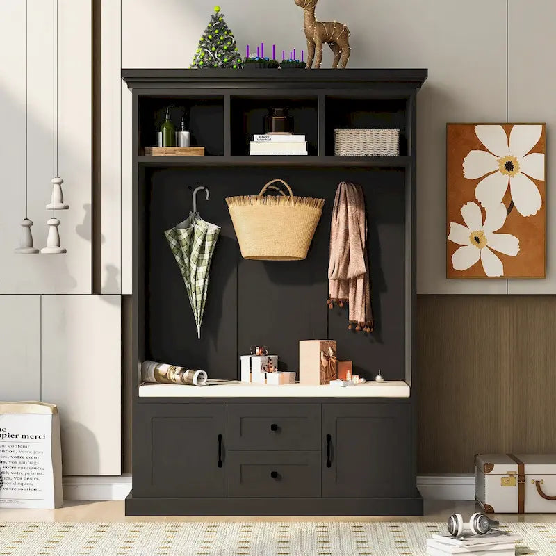 Hall Tree with 3 HooksCoat Hanger, Entryway Bench,Storage Bench, 3-in-1 Design,47.2INCH,for Entrance,Hallway