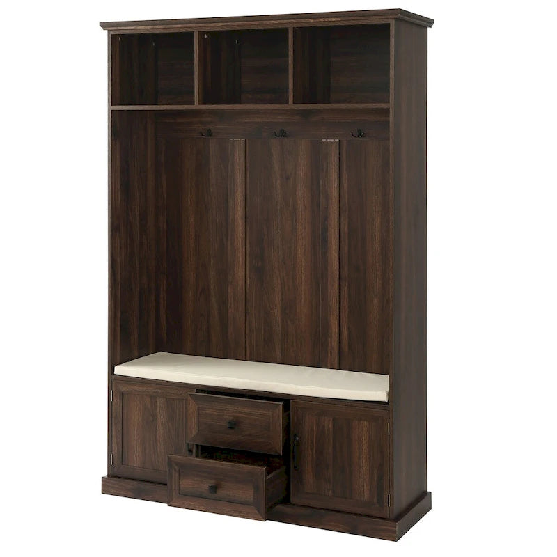 Hall Tree with 3 HooksCoat Hanger, Entryway Bench,Storage Bench, 3-in-1 Design,47.2INCH,for Entrance,Hallway