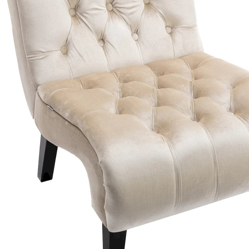 Velvet Armless Accent Chair, Button Tufted Slipper Chair, Side Chair, Lounge Chair